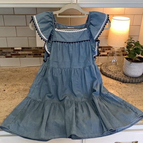 J Crew Crewcuts Blue Chambray Sundress with Flutter Sleeves Size 8 - Picture 1 of 6